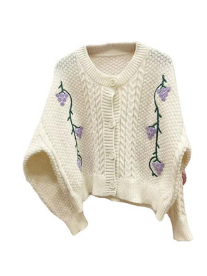 Cardigan à décor de tricot au crochet de raisin-Cardigan-MAUV STUDIO-STREETWEAR-Y2K-CLOTHING