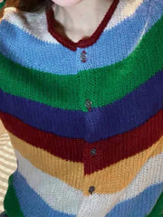 Cardigan à rayures arc-en-ciel de couleur contrastante-Cardigan-MAUV STUDIO-STREETWEAR-Y2K-CLOTHING