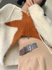 Cardigan ample court à capuche étoilé-Cardigan-MAUV STUDIO-STREETWEAR-Y2K-CLOTHING
