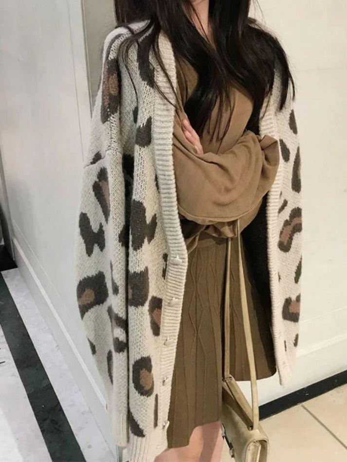 Cardigan ample imprimé léopard-Cardigan-MAUV STUDIO-STREETWEAR-Y2K-CLOTHING
