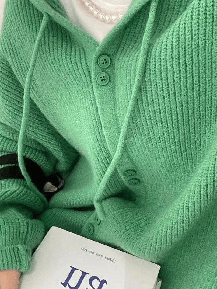 Cardigan en tricot à capuche boutonné sur le devant-Cardigan-MAUV STUDIO-STREETWEAR-Y2K-CLOTHING