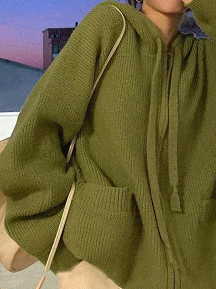 Cardigan en tricot à capuche zippé oversize-Cardigan-MAUV STUDIO-STREETWEAR-Y2K-CLOTHING