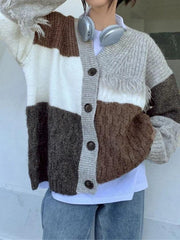 Cardigan en tricot orné de glands d'épissure à col en V-Cardigan-MAUV STUDIO-STREETWEAR-Y2K-CLOTHING