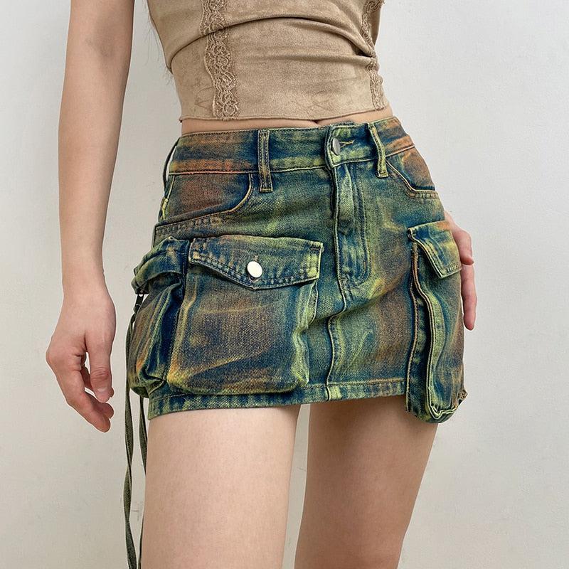 Cargo Denim Mini Skirt-Mauv Studio