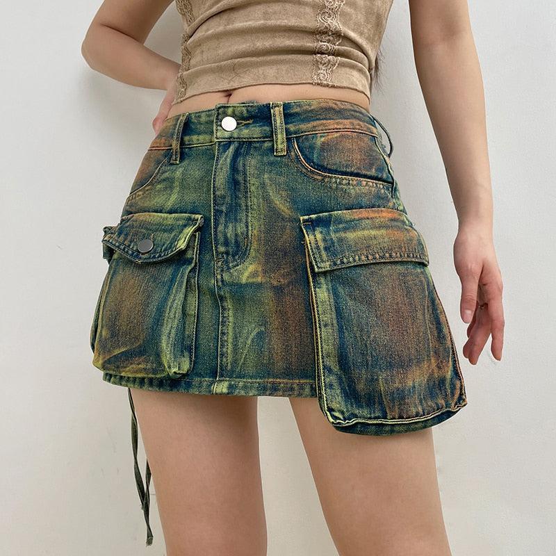 Cargo Denim Mini Skirt-Mauv Studio