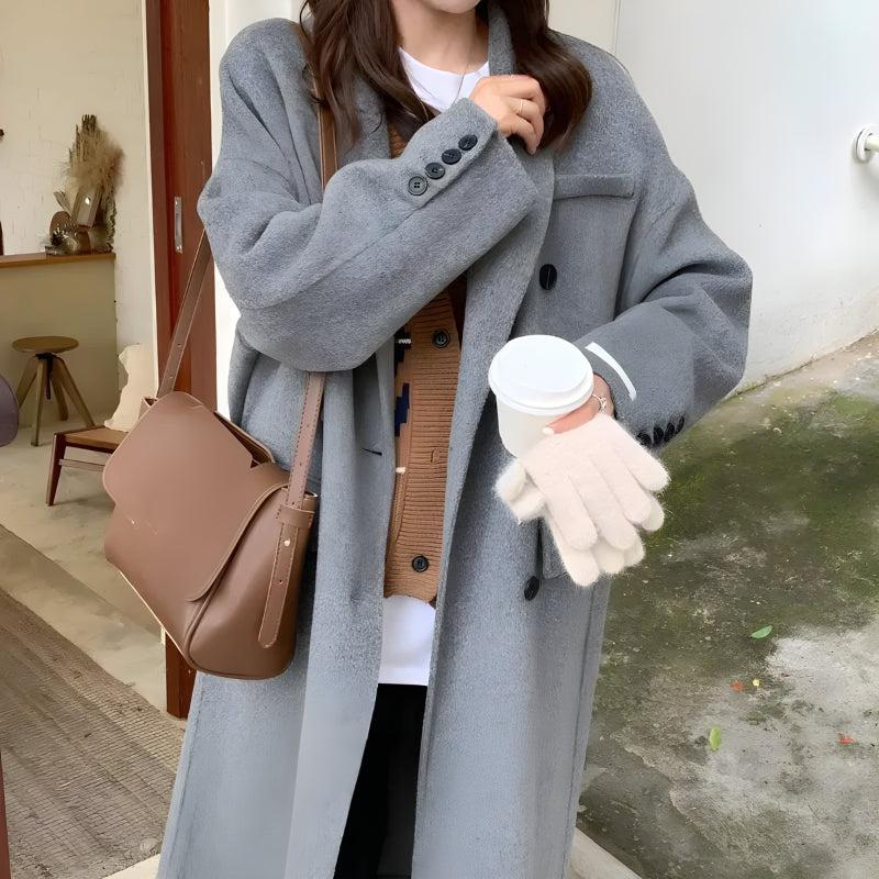 Casual Double Breasted Long Coat-MAUV STUDIO