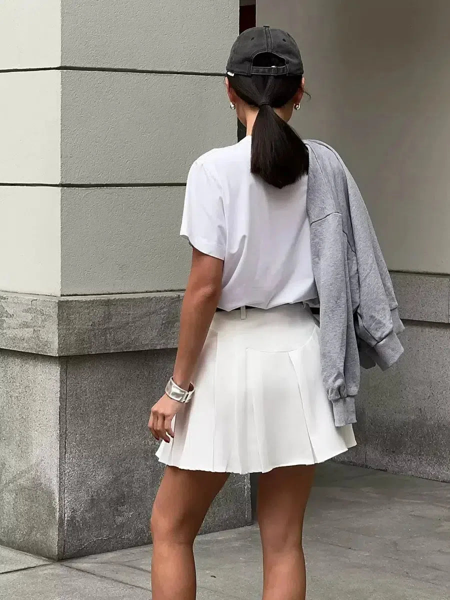 Casualcore Pleated Mini Skirt, Y2K mini skirt styled with a crop top