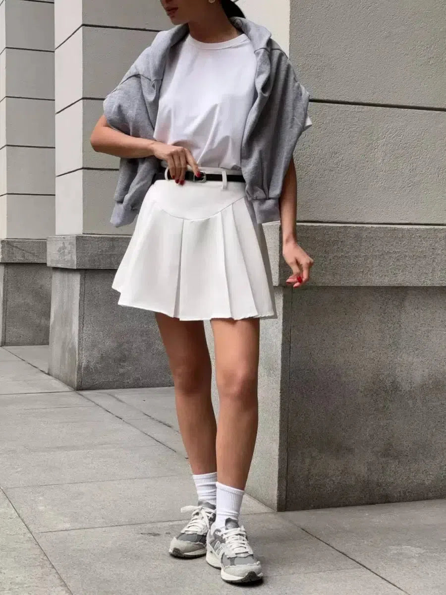 Casualcore Pleated Mini Skirt, Y2K mini skirt styled with a crop top