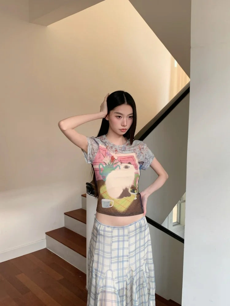 Cat Graphic Sheer Top – MAUVSTUDIO®