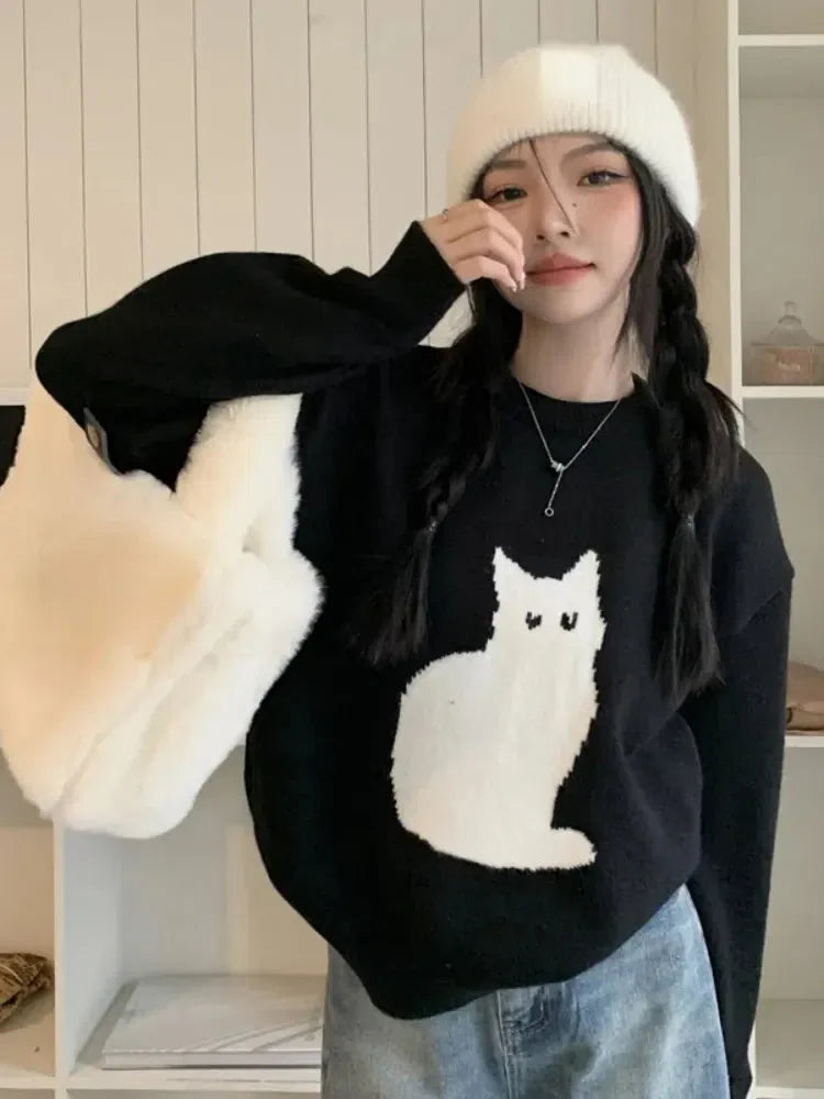Cat Sweater-Black-One Size-Mauv Studio