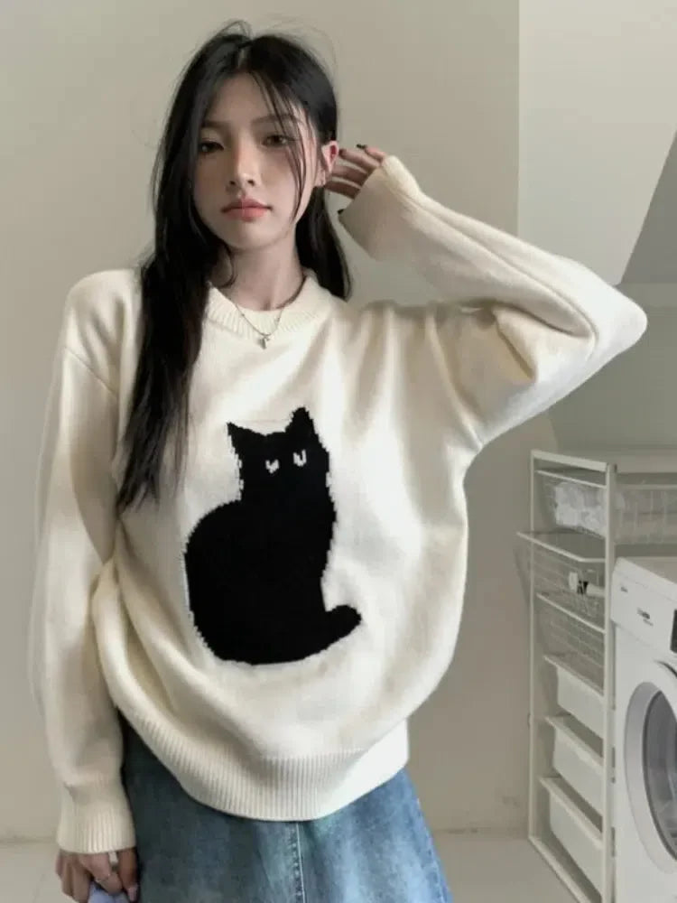 Cat Sweater-White-One Size-Mauv Studio