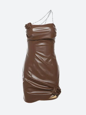 Chain Strap Faux Leather Mini Dress view 3 | MAUVSTUDIO®