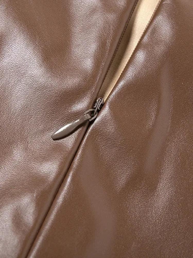 Chain Strap Faux Leather Mini Dress view 5 | MAUVSTUDIO®