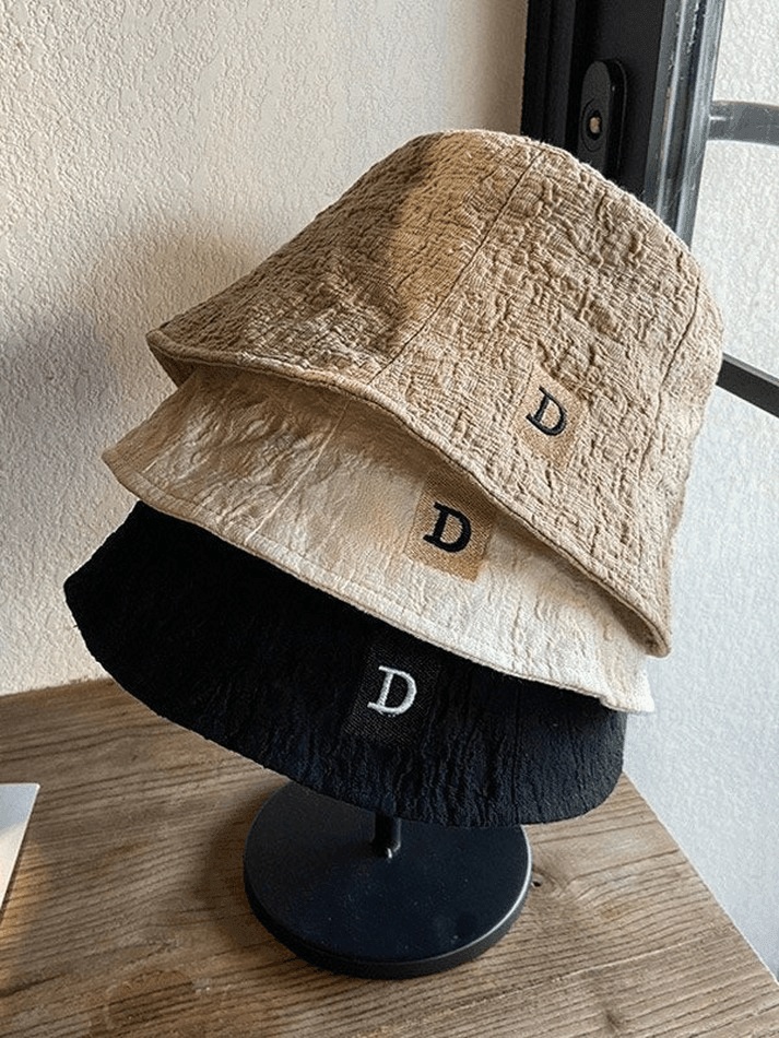 Chapeau bob froncé avec lettres brodées-Hats-MAUV STUDIO-STREETWEAR-Y2K-CLOTHING