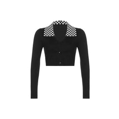 Checkerboard Collar Top-Tops-MAUV STUDIO-STREETWEAR-Y2K-CLOTHING