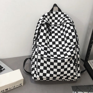 Checkered Canvas Backpack-Backpacks-MAUV STUDIO-STREETWEAR-Y2K-CLOTHING