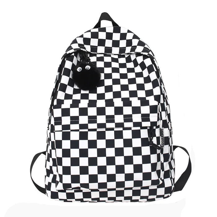 Checkered Canvas Backpack-Backpacks-MAUV STUDIO-STREETWEAR-Y2K-CLOTHING