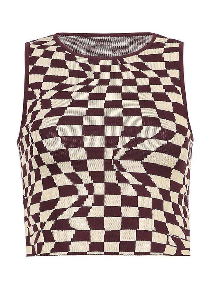 Checkered Print Crop Tank Top-Tops&Tees-MAUV STUDIO-STREETWEAR-Y2K-CLOTHING