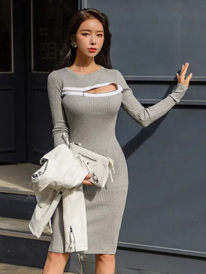 Chest Zipper Cut-Out Midi Dress | MAUVSTUDIO®