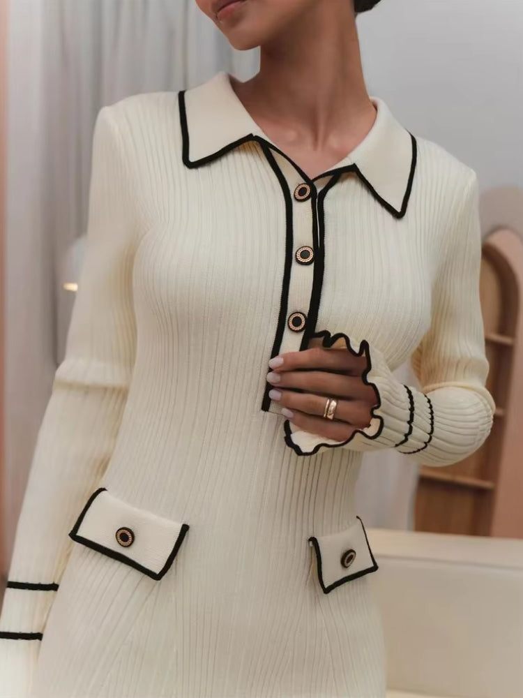 Classic Ribbed Midi Dress view 3 | MAUVSTUDIO®
