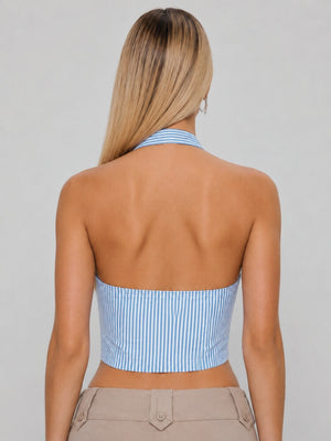 Coastal Striped Tie Top with tie detail, Y2K halter top styled with low rise bottoms