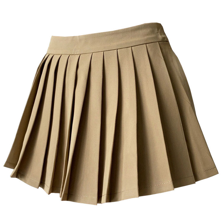 Coffee Cream Pleated Skirt-Skirts-MAUV STUDIO-STREETWEAR-Y2K-CLOTHING