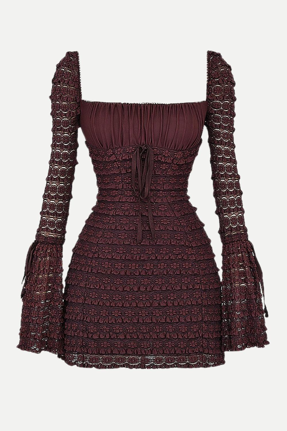 Coffee Ruched Mini Dress view 6 | MAUVSTUDIO®