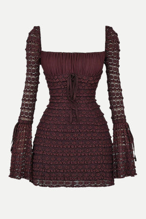 Coffee Ruched Mini Dress view 6 | MAUVSTUDIO®