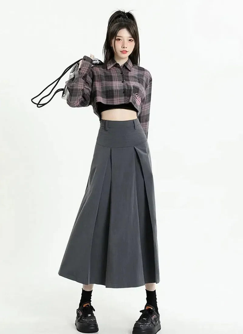 College Girl Pleated A-Line Midi Skirt-Mauv Studio