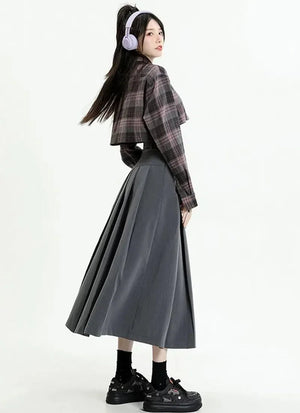 College Girl Pleated A-Line Midi Skirt-Mauv Studio