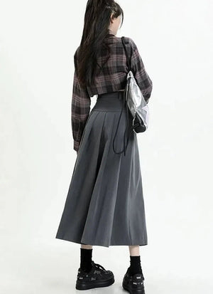 College Girl Pleated A-Line Midi Skirt-Mauv Studio