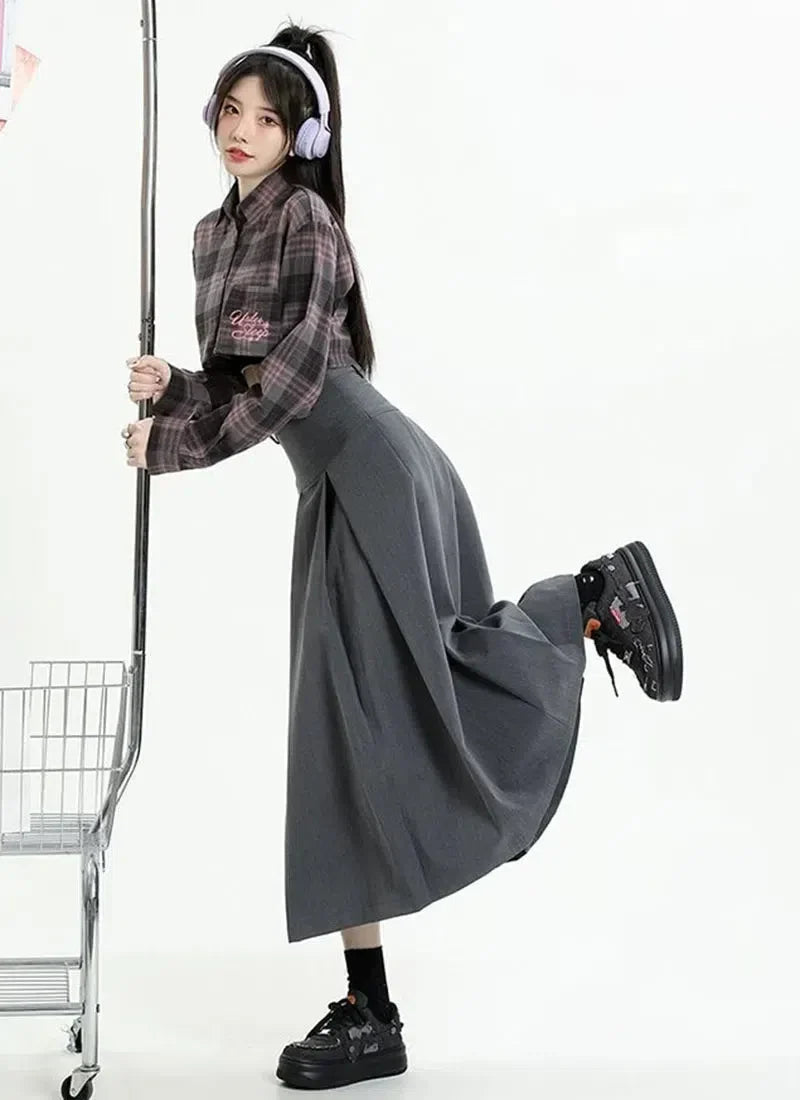 College Girl Pleated A-Line Midi Skirt-Mauv Studio