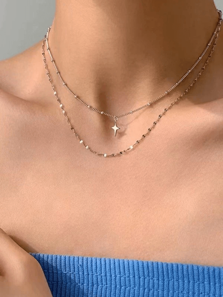 Collier à breloque étoile double couche-Necklaces-MAUV STUDIO-STREETWEAR-Y2K-CLOTHING