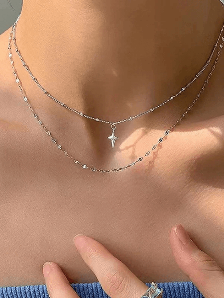 Collier à breloque étoile double couche-Necklaces-MAUV STUDIO-STREETWEAR-Y2K-CLOTHING
