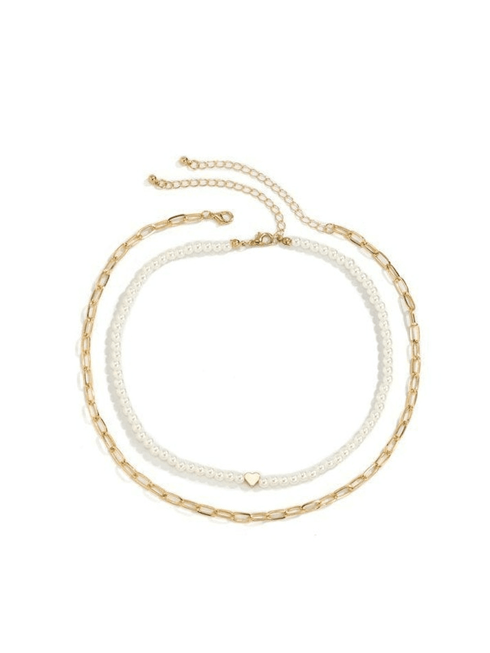 Collier de fausses perles en forme de cœur 2 pièces-Necklaces-MAUV STUDIO-STREETWEAR-Y2K-CLOTHING