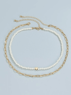 Collier de fausses perles en forme de cœur 2 pièces-Necklaces-MAUV STUDIO-STREETWEAR-Y2K-CLOTHING