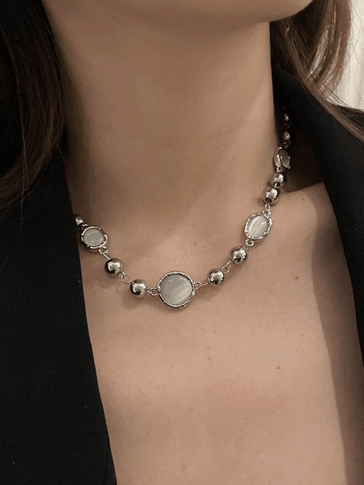Collier de perles de décor de pierres précieuses grunge-Necklaces-MAUV STUDIO-STREETWEAR-Y2K-CLOTHING