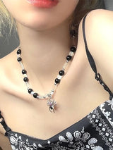 Collier de perles pendentif araignée-Necklaces-MAUV STUDIO-STREETWEAR-Y2K-CLOTHING