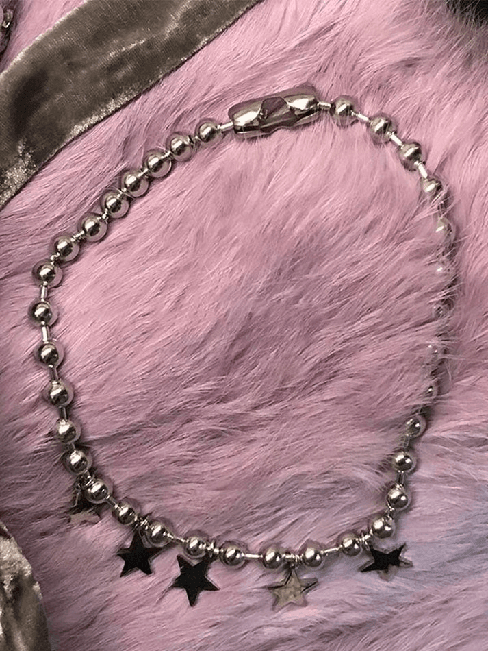Collier de perles punk à breloque étoile-Necklaces-MAUV STUDIO-STREETWEAR-Y2K-CLOTHING