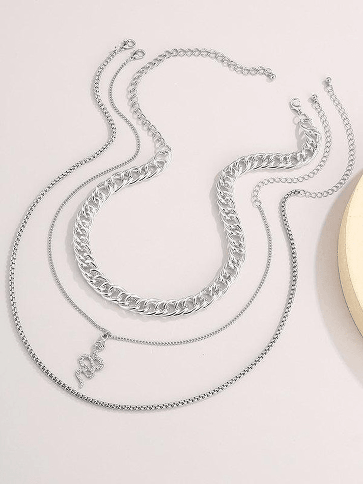 Collier multicouche à décor de serpent-Necklaces-MAUV STUDIO-STREETWEAR-Y2K-CLOTHING