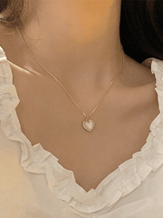 Collier pendentif coeur bord strass-Necklaces-MAUV STUDIO-STREETWEAR-Y2K-CLOTHING