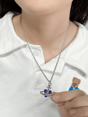 Collier pendentif coeur croix strass-Necklaces-MAUV STUDIO-STREETWEAR-Y2K-CLOTHING