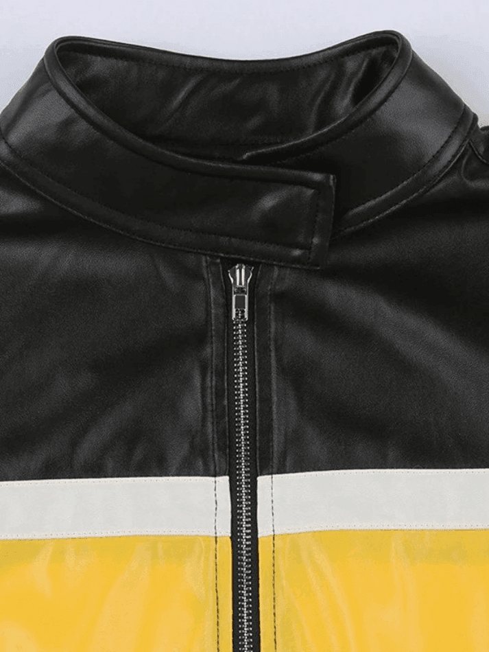 Color Block Cropped Pu Leather Moto Jacket-Jackets-MAUV STUDIO-STREETWEAR-Y2K-CLOTHING