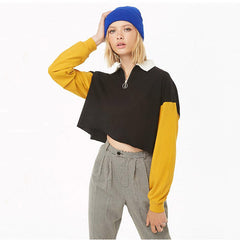Color Block Zip Up Tee-T-Shirts-MAUV STUDIO-STREETWEAR-Y2K-CLOTHING
