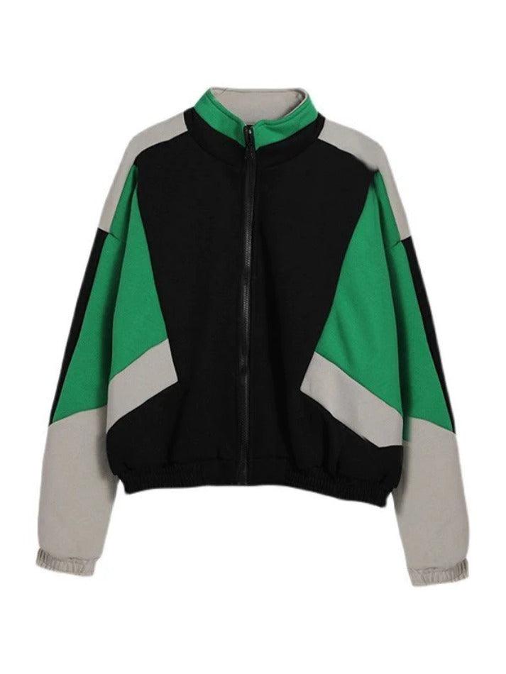 Color Block Zip Up Varsity Jacket-Jackets-MAUV STUDIO-STREETWEAR-Y2K-CLOTHING