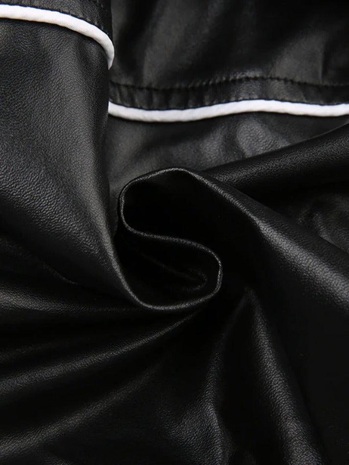 Contrast Color Print Splice Leather Short Jacket-Jackets-MAUV STUDIO-STREETWEAR-Y2K-CLOTHING