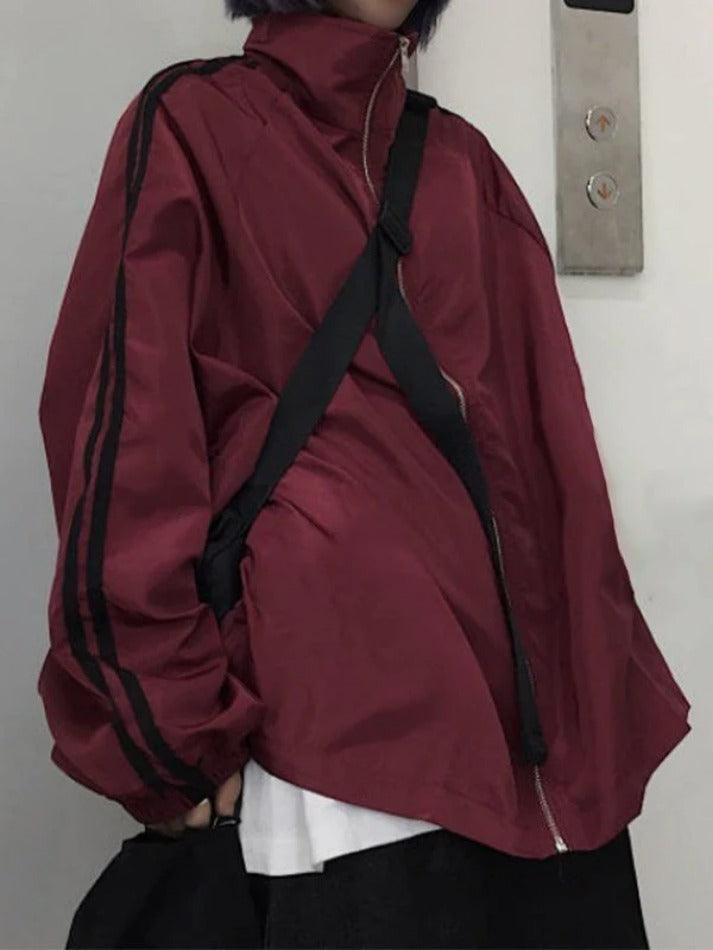 Contrast Stripe Zip Up Jacket-Jackets-MAUV STUDIO-STREETWEAR-Y2K-CLOTHING