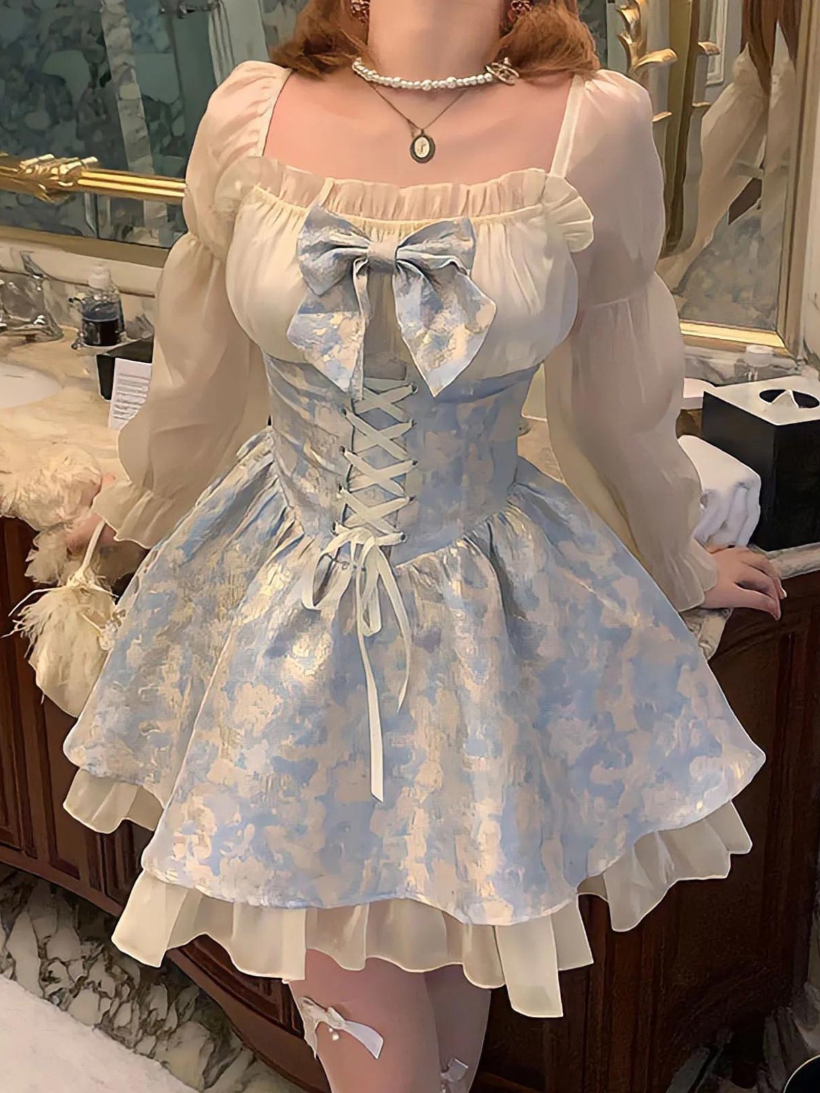 Coquette Bow Princess Mini Dress-Mauv Studio