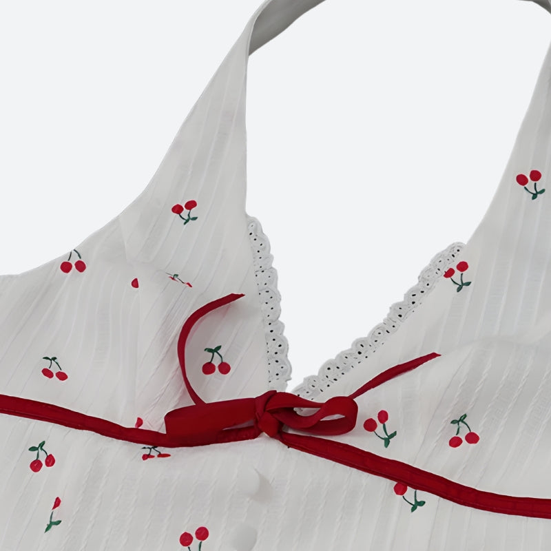 Coquette Cherry Halter Neck Mini Dress view 5 | MAUVSTUDIO®