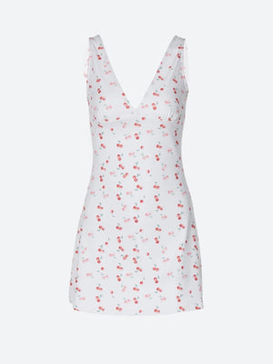 Coquette Cherry Plunge Neck Mini Dress view 6 | MAUVSTUDIO®